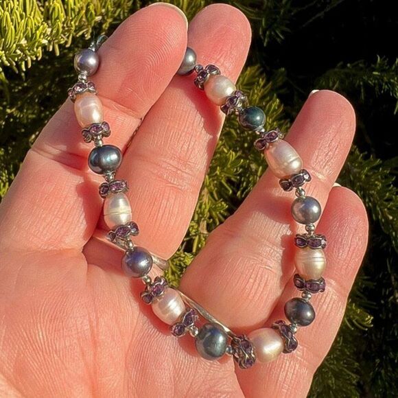 Vintage Pearl and Crystal Roundel bracelet - Picture 4 of 9